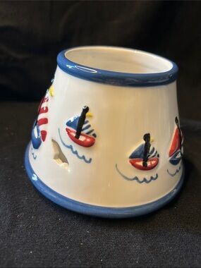 Ceramic Nautical Sailboat Candle Jar Topper